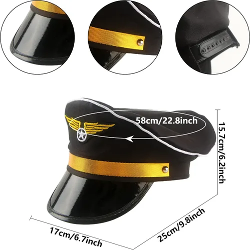 Vista 2 de Paquete de 8 sombreros de piloto para adultos, sombrero de capitán de avión, accesorios de disfraz para hombres y mujeres, suministros de fiesta