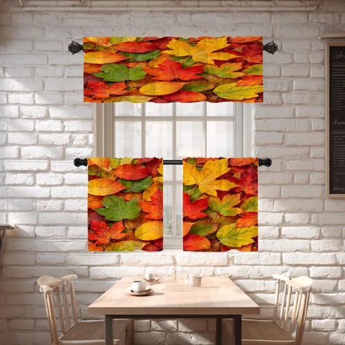 Vista 443 de Shrahala Orange Autumn Autumn Blackout Curtain Tiers, Fall Kitchen Valance Light Blocking Tier Drapes with Rod Pocket, 2 Pack 26 X 24 in