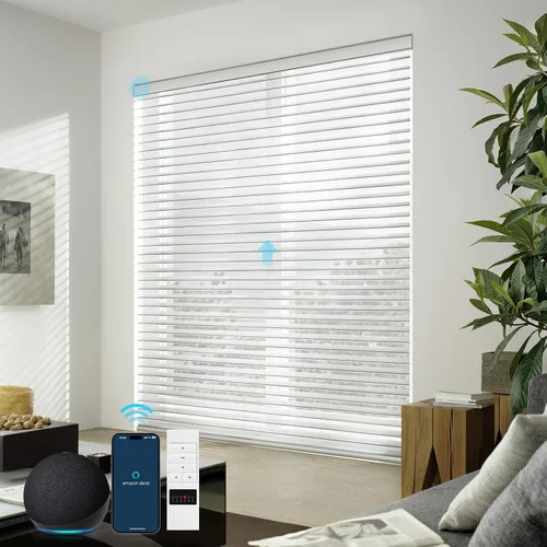 Vista 15 de ZSTARR Shangri-La Motorized - Persianas enrollables para ventana con filtro de luz, compatibles con control remoto Alexa Google, persianas