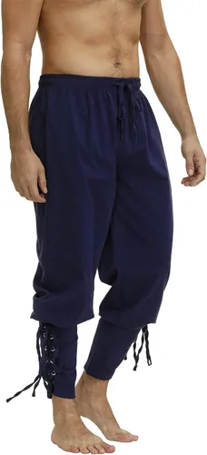 Vista 2 de Parlsdy Disfraz renacentista para hombre, pantalones vikingos, color marrón, mezcla moderna histórica, pantalones cargo talla XS, S, M, L, XL, 2XL