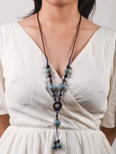 Vista 7 de MINACHI Boho Hippie Ethnic Ceramic Beads Strand Y Necklace Bohemian Jewelry Gift for Women