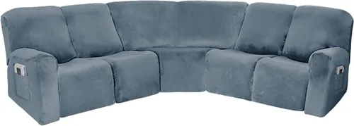 Vista 13 de cjc Fundas de terciopelo para sofá modular, funda reversible en forma de L, protector de sofá reclinable para sala de estar