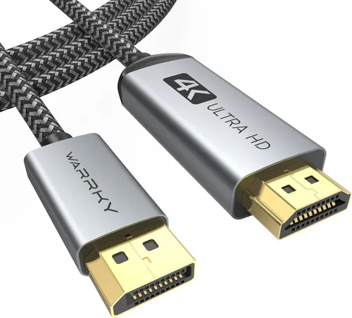 Vista 11 de Warrky Cable DisplayPort 4K a HDMI 3.3 pies [Caja de metal, cable de nylon] Transmisión unidireccional DP 1.2 computadora a pantalla HDMI 1.4