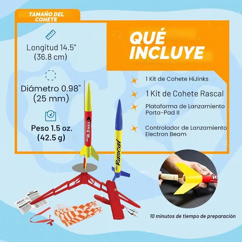 Vista 3 de Estes 1499 Rascal and Hijinks Rocket Launch Set, juego de modelo de cohete volador preconstruido para principiantes a partir de 10 años, incluye