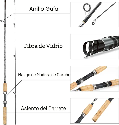 Vista 5 de Sougayilang - Cañas de pescar giratorias y de lanzamiento, caña de pescar compuesta fuerte de carbono y vidrio con guías de línea de acero Spinning
