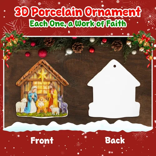 Vista 5 de TEEZWONDER Regalos navideños cristianos para mujeres y hombres - O Holy Night Adornos navideños de natividad en porcelana 3D 2025 - Regalos