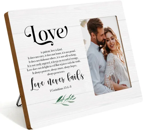 Vista 9 de IAXIC Regalos de boda para parejas, marco de fotos de aniversario de escritura religiosa, marcos de fotos rústicos, regalos cristianos para mujeres