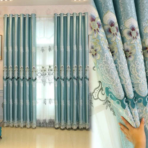 Vista 9 de Amidoudou 1 par de cortinas bordadas de lujo europeas para sala de estar y dormitorio (beige, 51 x 84 pulgadas)