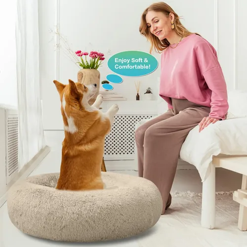 Vista 7 de SAVFOX Camas de felpa calmantes para perros, cama de perro dona para perros pequeños, medianos, grandes y extragrandes, cama cómoda para perros