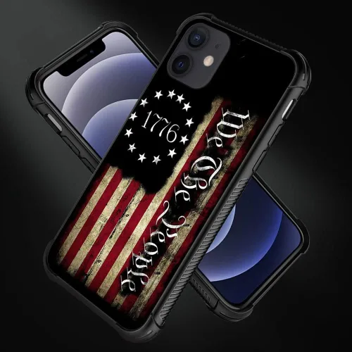 Vista 4 de Compatible con iPhone 12/12 Pro, diseño de bandera estadounidense H G66, resistente a los arañazos y golpes, funda protectora de TPU resistente