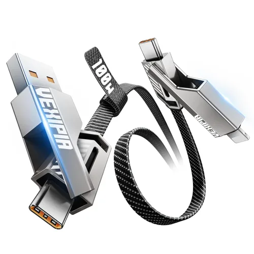Vista 11 de Cable USB C ultra corto 4 en 1 de 0.6 pies compatible con cable Lightning [carga rápida y transferencia de datos] cable de carga plano trenzado