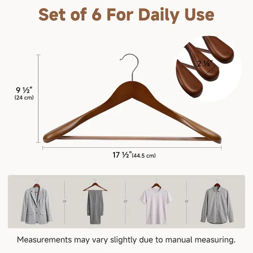 Vista 2 de StorageWorks - Paquete de 6 perchas de madera extra anchas con hombro para abrigos, camisas, chaquetas, pantalones y trajes (color nogal claro)