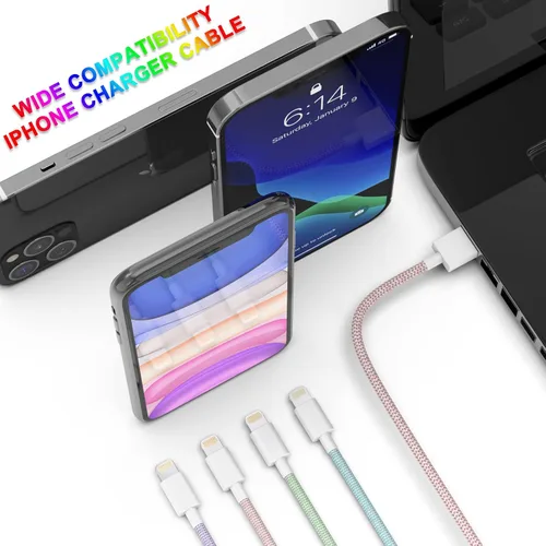 Vista 7 de Paquete de 6 [certificado MFi] para cargador de iPhone de 3/3/6/6/9 pies de largo, cable Lightning de carga rápida USB de alta velocidad, compatible