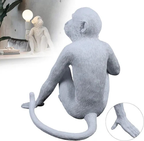 Vista 6 de Lámparas de escritorio de resina con diseño de mono moderno, iluminación creativa de mesa con cable enchufable para sala de estar, dormitorio, Blanco