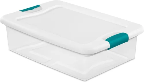 Vista 9 de Sterilite Solución de sistema de almacenamiento con caja de almacenamiento apilable transparente de 32 cuartos de galón con tapa de cierre blanca