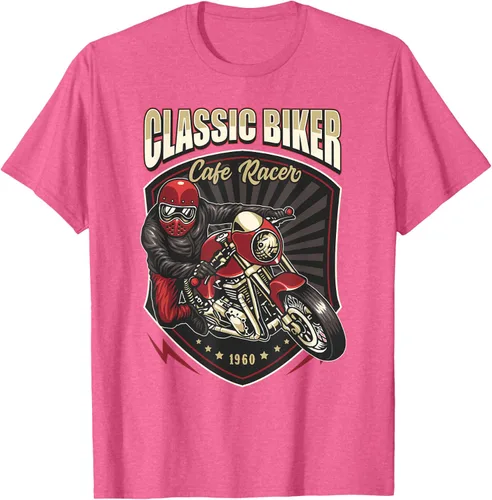Vista 35 de Camiseta de motocicleta clásica Biker Cafe Racer para hombre, Negro, S