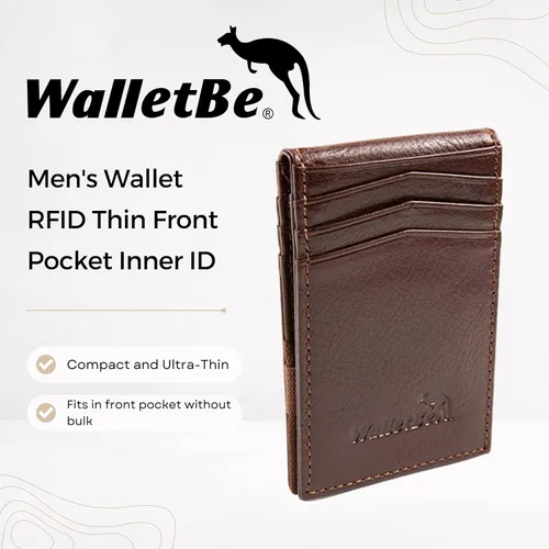 Vista 2 de Cartera RFID para hombre con bolsillo frontal delgado, whisky, ID interno