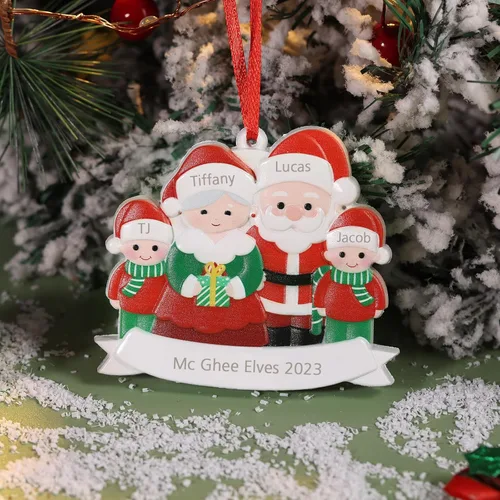 Vista 4 de Adornos de Navidad personalizados 2023, adorno familiar con nombre de familia, decoraciones de Navidad para colgar adornos para árbol de Navidad