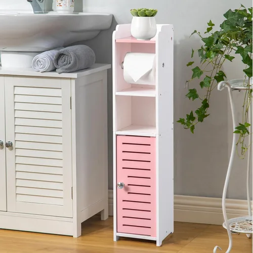 Vista 9 de AOJEZOR Soporte para papel higiénico: gabinete de baño independiente de PVC para habitantes de apartamentos, almacenamiento delgado para baño
