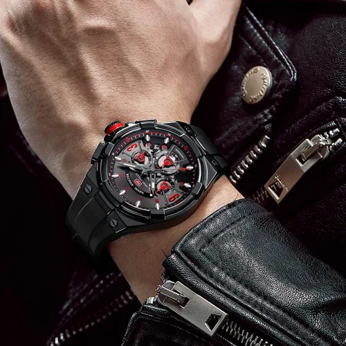 Vista 3 de MF MINI FOCUS Mens Watches Unique Hollow Casual Wrist Watch (Chronograph/Waterproof/Luminous/Calendar/24 Hour) Silicon Band Fashion Watch for Men