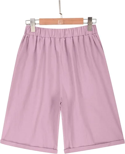 Vista 5 de Bermudas de algodón y lino para mujer, estilo casual, de verano, con cordón elástico en la cintura, pantalones cortos de golf