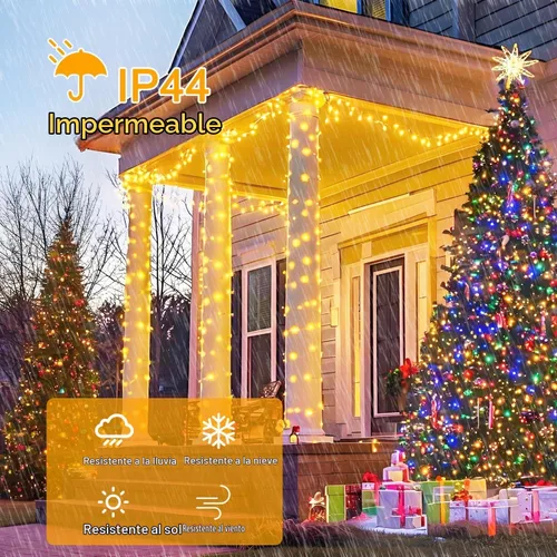 Vista 4 de Tira de luces LED inteligentes, 800 LEDs, 80m/262 pies, luces de Navidad impermeables con control remoto, blanco cálido y color, múltiples modos