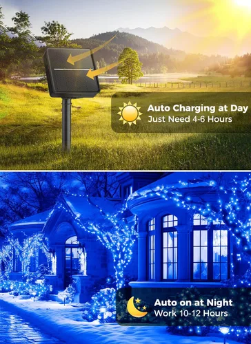 Vista 6 de Minetom Luces de Cadena Solares para Exteriores, 40 pies, 100 Luces LED de Cadena Alimentadas por Energía Solar con 8 Modos de Iluminación, Luces
