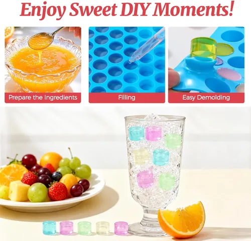 Vista 5 de 4 moldes de silicona para caramelos, 55 cavidades antiadherentes redondos Azul+rosa: 4 piezas