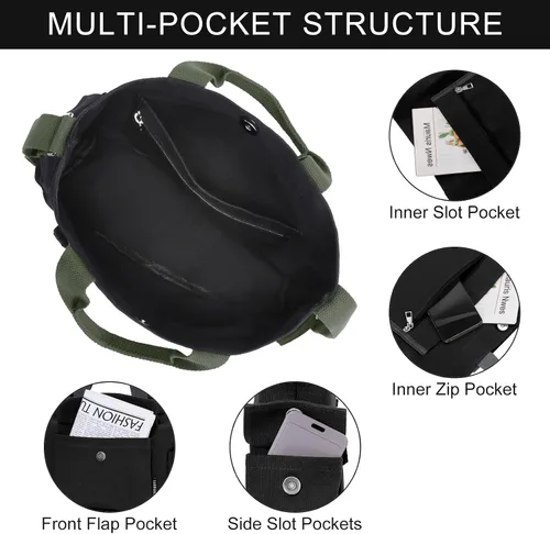 Vista 5 de Juoxeepy Bolsa de lona con bolsillos para mujer, bolsa cruzada de lona, bolsa de hombro, bolsa de trabajo, bolso Hobo para hombres