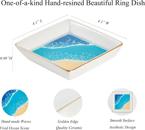 Vista 6 de Ocean Jewelry - Bandeja para anillos de joyería, decoración de habitación de playa costera, regalos hawaianos para mujeres, plato de resina hecha a