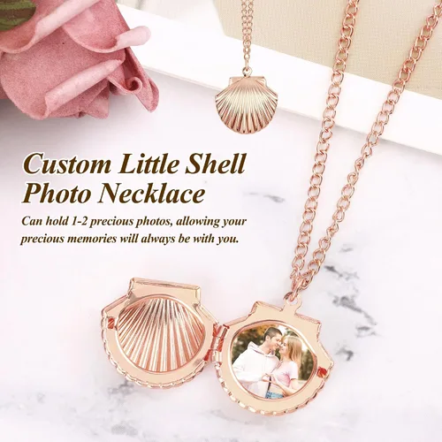 Vista 5 de Adecco LLC Mermaid Valentine Collar náutico, pequeño medallón de concha, Rose gold, WK-roseshell V