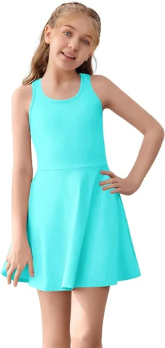 Vista 20 de Haloumoning Vestido de tenis sin mangas para niñas, vestido atlético de Negro
