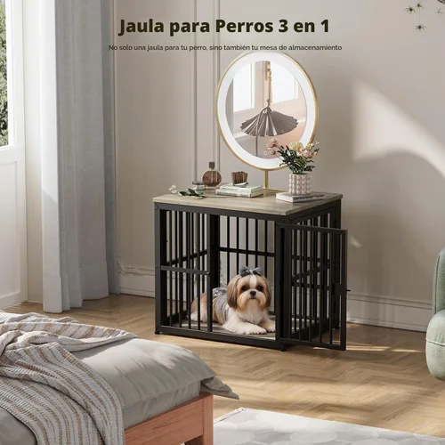 Vista 4 de Lyromix Muebles de jaula para perros de 27 pulgadas con 3 puertas para Gris antiguo