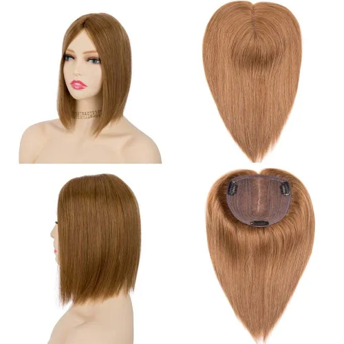 Vista 7 de originea Toppers de cabello humano 100% Remy con flequillo para mujer, base de seda, con clip, extensiones para adelgazar el cabello/cubierta