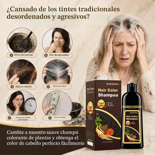 Vista 3 de Champú de tinte para el cabello 3 en 1, cobertura de canas durante 3 a 4 semanas, champú para colorear negro para todo tipo de cabello, fórmula
