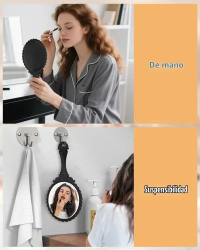 Vista 4 de XPXKJ - Espejo de mano vintage con mango, espejo de tocador para maquillaje, espejo de viaje