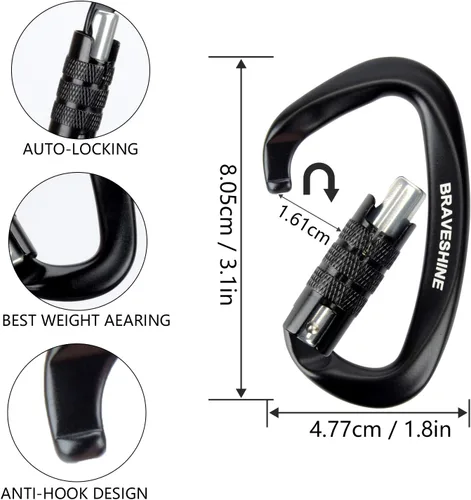 Vista 2 de Clips de mosquetón resistentes 12KN Aluminio D Ring Double Lock Caribeaner Hooks
