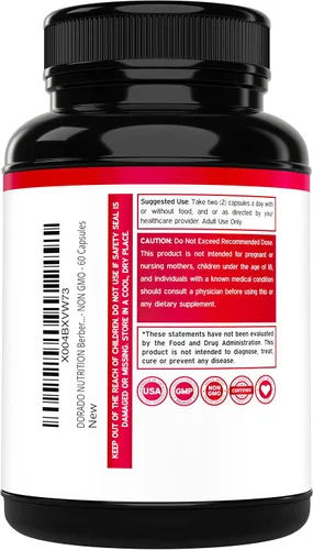 Vista 3 de Suplemento de berberina de 500 mg por porción (60 cápsulas) Berberina HCL para apoyo a la salud intestinal para hombres y mujeres - Suplementos