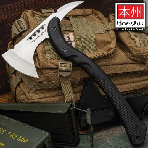 Vista 8 de Honshu Karito Tomahawk Axe Mezcla salvaje de tradición e innovación Funda de cuero prémium