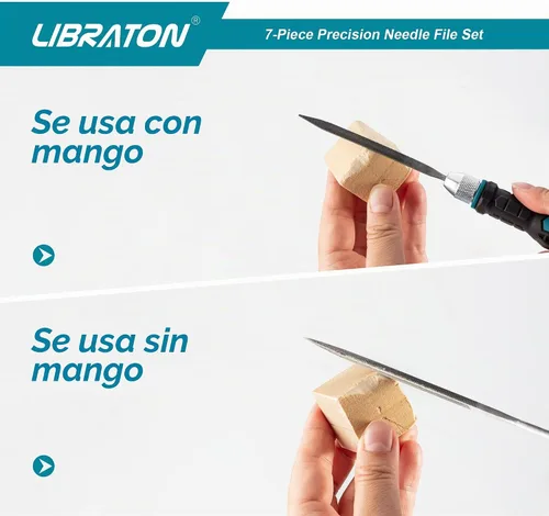 Vista 8 de LIBRATON Juego de limas de agujas intercambiables, pequeñas limas de metal de madera, 6 piezas de acero con mango para trabajos de precisión