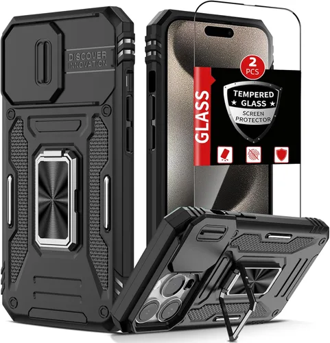 Vista 29 de Funda para iPhone 12 Pro Max con 2 protectores de pantalla, cubierta deslizante integrada para cámara para 12Pro Max, funda para teléfono