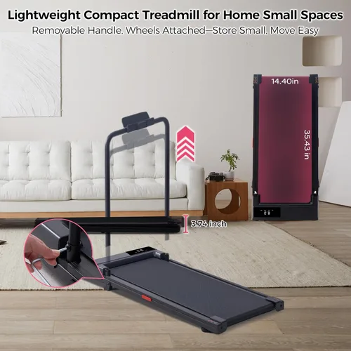 Vista 10 de Walking Pad with Handle Bar, 2026 Upgrade Small Walking Pad Treadmill with Incline, 3.0HP Portable Under Desk Treadmill with Handles for Home Small