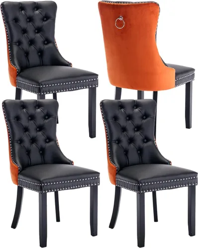 Vista 41 de Juego de 2 sillas de comedor de terciopelo beige, modernas sillas de cocina tapizadas