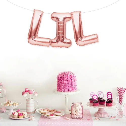 Vista 5 de PartyForever LIL - Cartel de globos de oro rosa para decoración de fiesta de cumpleaños