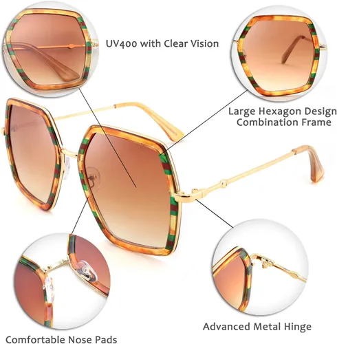 Vista 6 de FEISEDY Women Large Hexagon Inspired Sunglasses Fashion Irregular Design Style Geometric B2503