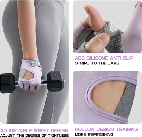 Vista 6 de Jaffick Guantes de entrenamiento ligeros para mujer Guantes de fitness transpirables con agarre antideslizante para gimnasio, levantamiento