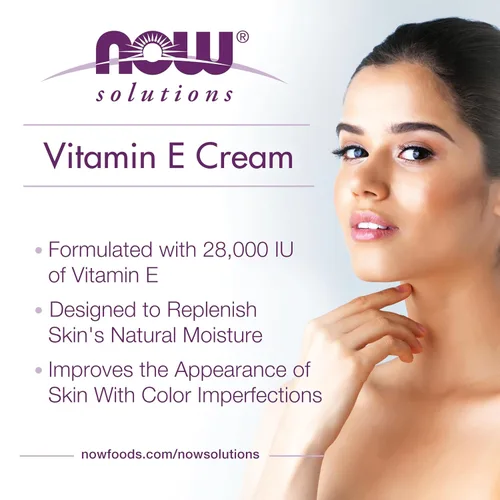 Vista 3 de NOW Solutions, Crema de vitamina E 28,000 UI, humedad intensa, vitamina E concentrada, 4 onzas