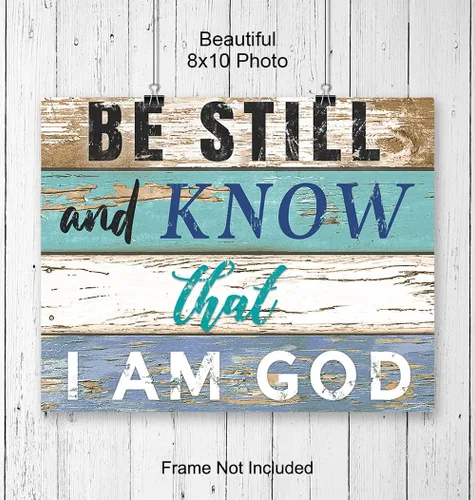 Vista 3 de Be Still and Know That I Am God - Versículo de la Biblia, arte de pared devocional diario - Decoración de pared de escritura religiosa - Regalo