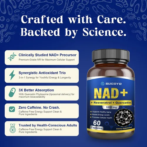 Vista 3 de Suplemento NAD+ de 1000 mg de nicotinamida liposomal ribósido mejorado con resveratrol y quercetina, antienvejecimiento y refuerzo de energía
