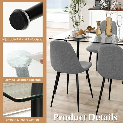 Vista 5 de Moccha - Mesa de comedor de cristal de 51 pulgadas, mesa rectangular moderna con amplia mesa de vidrio templado y patas de metal negro, almohadillas